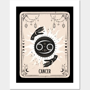 Cancer zodiac symbol card with fortune teller mystic hands. Posters and Art